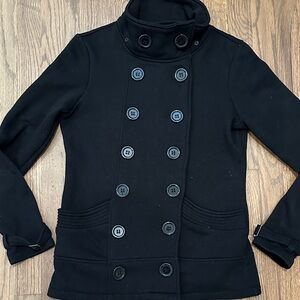 Elegant Black Double-Breasted Pea Coat